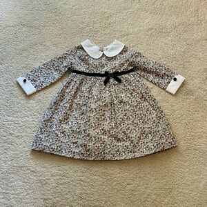 Pepa London Boutique Holiday Floral Long-Sleeve Kids Dress with Peter Pan Collar